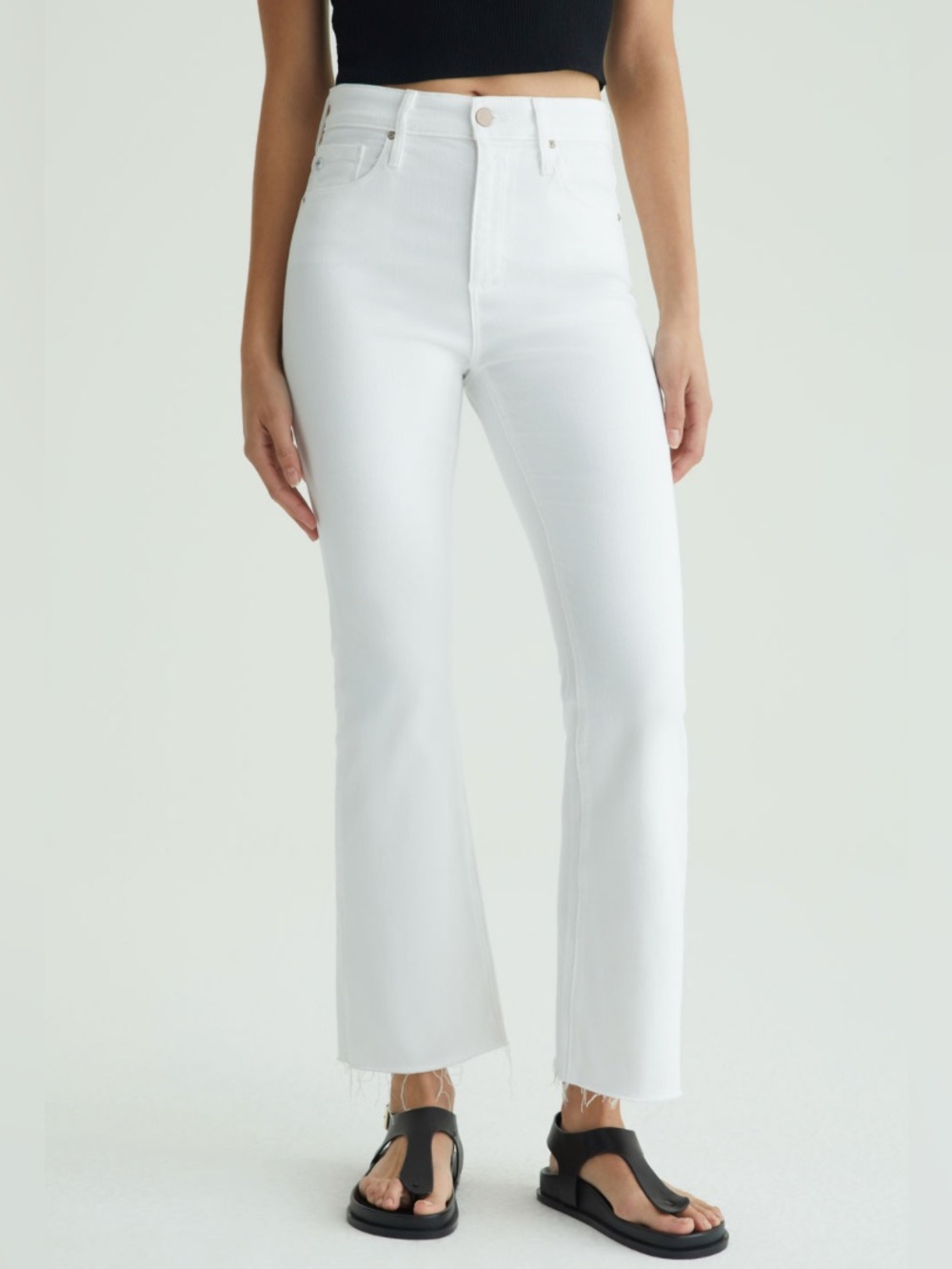 AG Adriano Farrah Boot Crop Jeans White High Rise Raw Hem | Size 26